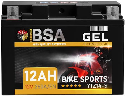 BSA YTZ14-S GEL Motorradbatterie 12V 12Ah 260A/EN Batterie doppelte Lebensdauer entspricht YTZ14-4 GTZ14-4 vorgeladen auslaufsicher wartungsfrei