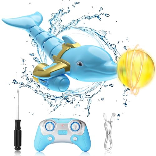 Aceshop Ferngesteuertes Delfin-Spielzeug,2.4GHz Ferngesteuertes Delfin Spielzeug RC Boot Simulation Delfin mit drehbarer Kugel Elektrischer Boot Ferngesteuert Geschenk für 8+ Kinder Pool Lake (Blau-A)