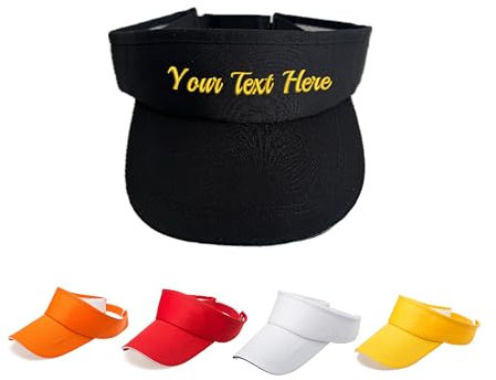 MIMAYIN Personnalisée Casquette Visière Réglable Cotton Chapeau brodé personnalisé Visière Unisexe Taille Unique Tennis Golf (Coton, Noir)