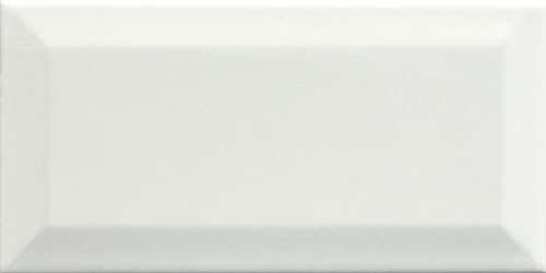 Metro White Ceramic Wall Tile Subway Brick Effect, Bevelled Edges Bathroom Kitchen Tile, Gloss Finish - 30M², 100 x 200mm