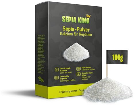 Sepia King - Sepia-Pulver - Kalzium für Schildkröten, Bartagame, Reptilien - gemahlene Sepiaschalen - Futter Bestäuben, Insekten - Futterkalk, Kalk Terrarium - 100g