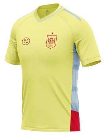 RFEF - Réplica Camiseta Oficial Selección Española de Fútbol - 100% Poliester Transpirable - Segunda Equipación España Eurocopa 2024 - Equipación Selección Española Junior - Color Amarillo - Talla 12