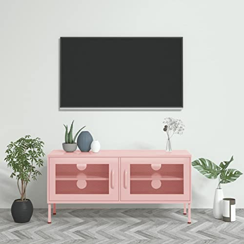 LAPOOH TV-Schrank Rosa 105x35x50 cm Stahl, TV Lowboard, Fernsehschrank, Fernsehtisch, Fernseher Schrank, TV Sideboard, TV Board, TV Cabinet, TV Bank, TV Kommode - 336238