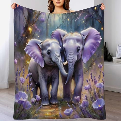 PAZZK Decke Elefant Decke Flauschige Decke Wohndecke Dicke Sofadecke Couchdecke Weiche Fleecedecke Flannel Sofaüberwurf Tagesdecke Für Bett/Sofa(150×200cm)