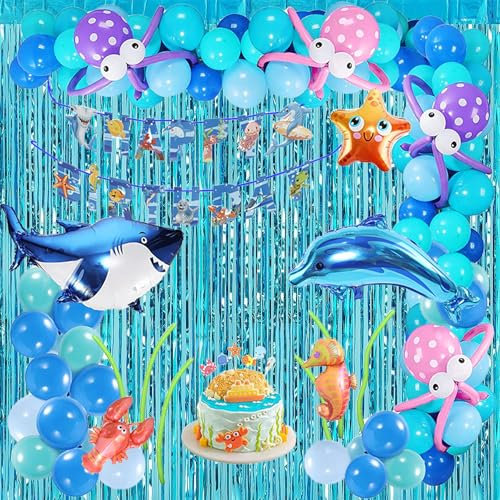 Umimiss Baby-Hai-Geburtstagsdekoration – Partydekorationen unter dem Meer, Baby-Haifisch-Luftballons, Ozean-Party-Dekorationen, Luftballons, tropische Fisch-Ballons für Kinder,