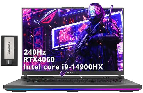 ASUS ROG Strix G18 45.7 cm 240Hz QHD Gaming Laptop, Intel i9-14900HX, GeForce RTX 4060 8GB, 64GB DDR5, 4TB SSD, teclado RGB por tecla, cámara web, Wi-Fi 6E, Win 11 Pro, gris, juego de estación de