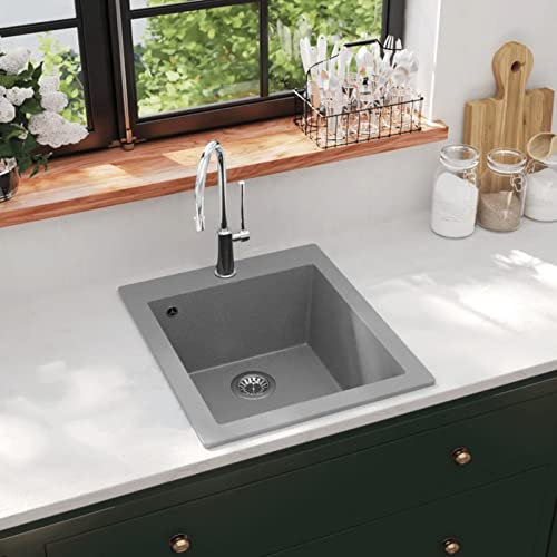 JUDYY Fregadero Sobrepuesto de Granito Gris, Fregadero Bajo Encimera, Picas De Cocina, Fregadero Encimera