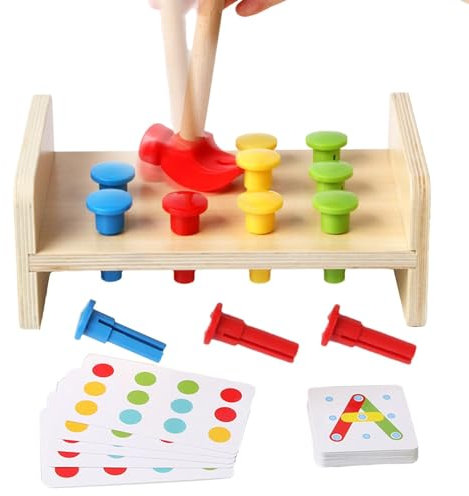 Jouet de banc de marteau en bois, jouet de martèlement de marteau en bois,Jouet de jeu marteau et clou - Puzzle Illumination Jouets d'apprentissage préscolaire pour anniversaire, fête des , Noël et Pâ