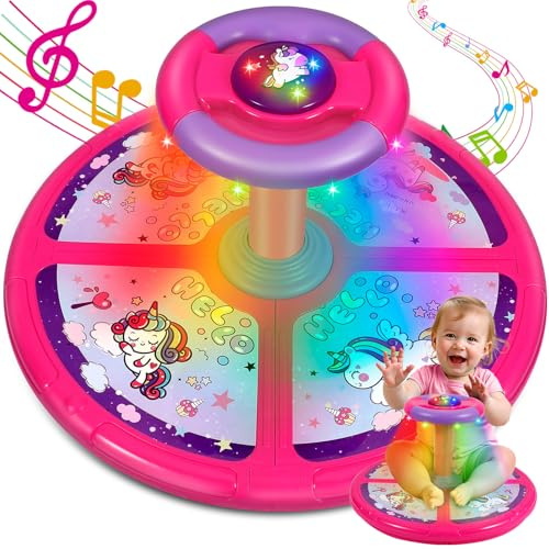 Sumapner Einhorn Karussell Drehstuhl für Kinder, Übergröße 360° Drehstuhl mit LED-Beleuchtung und Musik, Sinnespielzeug Weihnachtsgeburtstagsgeschenk für Jungen Mädchen Kinder