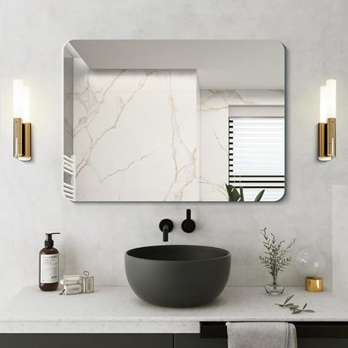 NASSYOU Rechteckig Wandspiegel, 75x100 cm Rahmenlos Badezimmerspiegel mit Abgerundeten Ecken für Badezimmer, Schlafzimmer, Wohnzimmer, Hängt Horizontal oder Vertikal 1