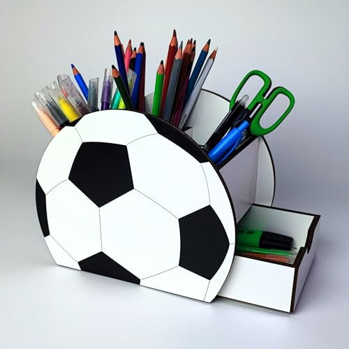 Craft Maestro Groß Süßer Fußball Förmiger Buntstiftständer/Stiftehalter für Kinderzimmer - Holz Organizer Mädchen/Jungen Geschenk