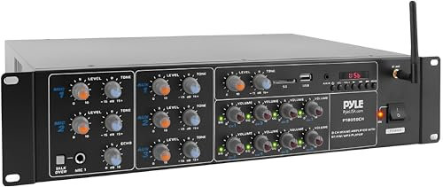 Pyle Amplificatore Audio Bluetooth 8 Canali, 4000 Watt Sistema Ricevitore Stereo Multi Zona con RCA, USB, AUX, per Altoparlante, PA, Teatro, Studio