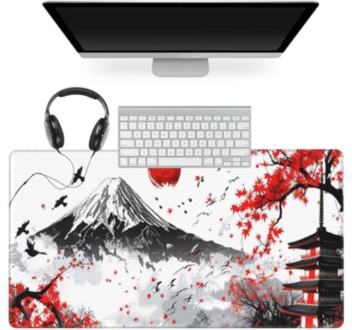 Japonais Tapis de Souris XXL 1600 x 800 mm, Tapis de Souris Montagne, Tapis de Souris Gamer Résistant à l'eau et Antidérapant, Améliore la Vitesse et la Précision, Tapis Souris pour Bureau, PC qw527