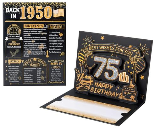 HOMANGA Geburtstagskarte zum 75. Geburtstag, 3D-Pop-Up-Karte zum 75. Geburtstag, für Männer und Frauen, zurück in 1950 Karten mit Umschlag, 75. Geburtstag Geschenke für Vater, Mutter, Ehemann, Ehefrau
