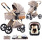 Shineey Kinderwagen 3 in 1, Kinderwagen Buggy Faltbarer Kinderwagen Set, Kombikinderwagen 3 in 1 mit Großer Bequemer Babywanne, Kinderwagen Rahmen Aluminiumlegierun
