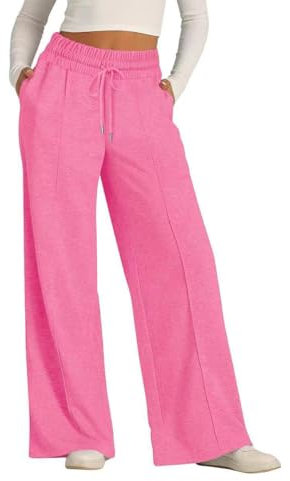 GRMLRPT Pantalon de Sport Femme Pantalon de Jogging Survêtement Droit Pants Décontracté à Couleur Unie avec Poches Pantalon de Loisirs pour Running Fitness Training Yoga(Rose,L)