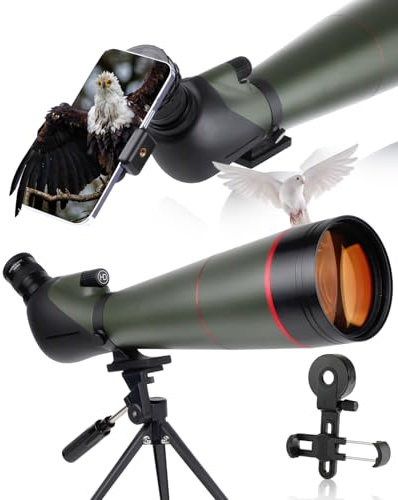 25-75x100 HD Spektiv Sportschützen mit Stativ- und Smartphone-Adapter, Zoom Bak4 Prism FMC Lens 45-Grad-abgewinkelte Teleskop für Vogelbeobachtung Wildlife Scenery Jagd Wildtiere Stargazing (100G)