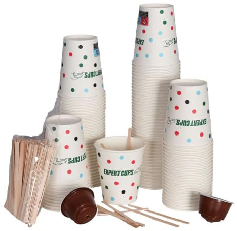 EXPERT Gobelets Jetables 7oz avec Agitateurs en Bois Offerts - Lot de 500, Idéals pour Café, Thé, Jus et Boissons Froides, Parfaits pour Événements, Réunions et Fêtes