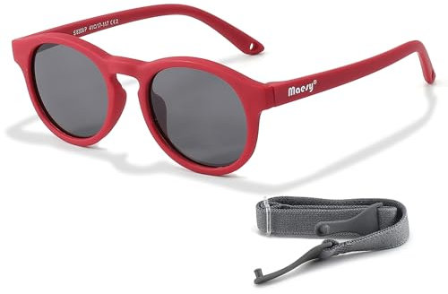 Maesy Kinder Sonnenbrille für 1-3 Jahre - UV400 Polarisierter Schutz - Flexibler und Biegsamer Rahmen - Verstellbares Gummiband - Sichere und Bequeme Sonnenbrillen - Rot - Bowi