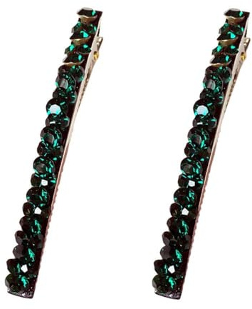 Haarspange mit grünen, glänzenden Strasssteinen, 2 Stück, Haarnadeln, Haarnadeln, Entenschnabel, Krokodilklemme, Haarschmuck, glitzernd für Damen und Mädchen