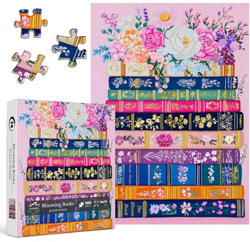 Colorful Flower Book Puzzles for Adults 1000 Piece, PICKFORU Wildflower Pages Jigsaw Puzzles Library, Impossible Spring Floral Art Theme for Book Lovers