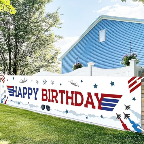Fighter Jet Geburtstag Party Dekorationen Happy Birthday Yard Banner Top Air Force Gun Geburtstag Party Dekor Flugzeug Geburtstag Hof Banner für Jungen Flugzeug Flugzeug Party Supplies