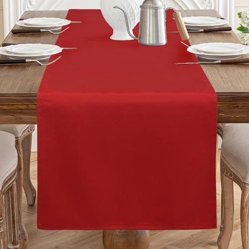 AooHome Tischläufer Rot 40X140cm, Tischdeko Leinen-Optik Abwaschbar Tischband aus Polyester Wasserabweisend mit Lotuseffekt, Dauerhaft Kratzfest für Esszimmer Hochzeiten Party Weihnachten