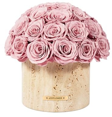 JoyFlower Vase à fleurs préservées, vases à fleurs en pierre jaune pour centres de table, décorations de fleurs éternelles pour fête, maison, salon, chambre à coucher, table basse, vase à fleurs