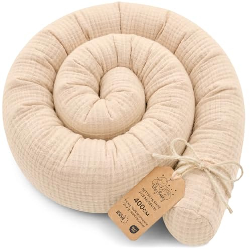 Totsy Baby Side sleeper Muslin bed snake body pillow 150 cm cotton long bed roll sleeping neck headrest Oeko-Tex Light Beige