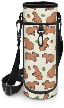 POLERO Capybara Water Bottle Holder Girls Sports Water Bottle Carrier with Strap 2 Pocket Sling Neoprene Sleeve