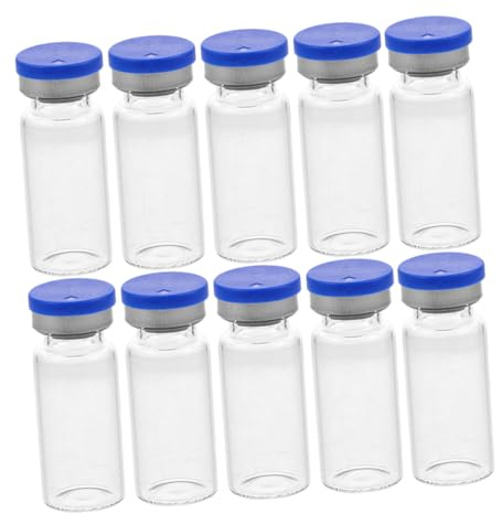 POPETPOP 10pcs Glass Vials 10ml Flat Bottom Sample Bottles Screw Caps Refillable Essential Oil and Travel Lab Storage Vials