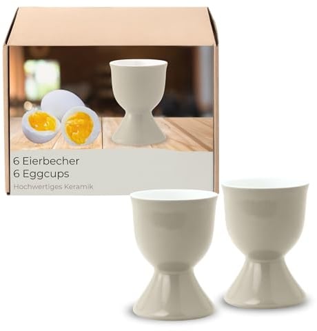 Eierbecher 6er Set in Taupe aus Keramik - Spülmaschinenfeste Eierhalter für Frühstückstisch