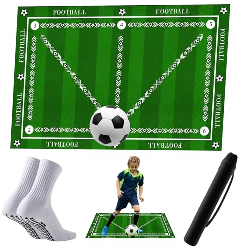 Boloshine Fussball Matte, 90x60cm Trainingsmatte Rutschfeste Stoßdämpfende für Training Ballkontrolle Schritt-übungen, Silent Fußballmatte Trainingszubehör für Kinder Erwachsene