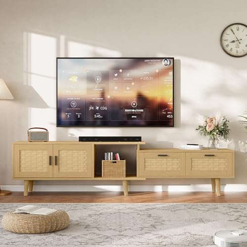 JiaOyu Mueble de TV extensible con 2 cajones, para televisores de hasta 75 pulgadas, 2 piezas, diseño modular, mueble de TV de madera con espacio de almacenamiento para salón, 180 cm de largo