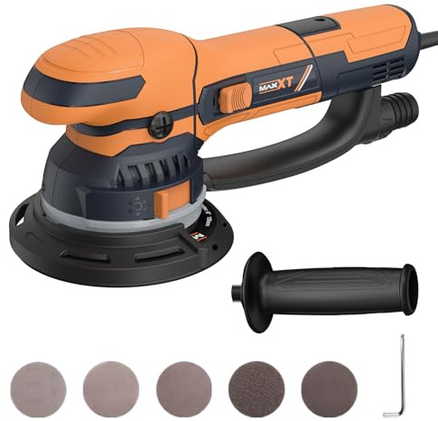 MAXXT 800W Dual-Modus Exzenterschleifer— Ideal für Kfz-Lackrestaurierung, Metallschleif: Grob- & Feinschliff-Umschaltung | 6-stufige Drehzahlregelung (3300-7400 U/min) | Hocheffiziente Staubabsaugung