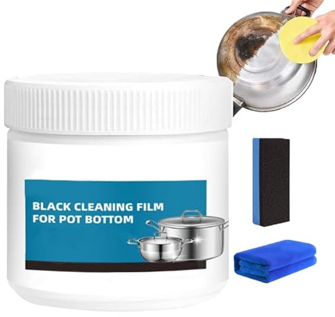 Powerful Burnt Residue Remover Paste For Cookware, Burnt Pan Bottom Cleaner, Black Cleaning Film for Pot Bottom, Burnt-On Grease Remover, Multi Purpose Kitchen Cleaner (1PC)