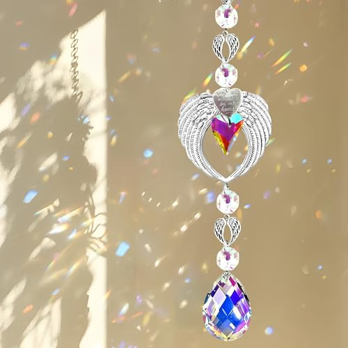 Angel Wing Suncatchers for Windows, Crystal Prism Hanging Decoration | Crystal Sun Catcher with Angel Wings; Hanging Crystals for Windows, Gardens and Indoor Or Outdoor Home Displays.