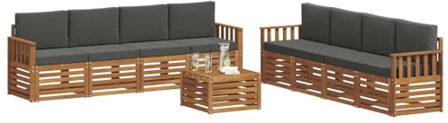 vidaXL Sofagarnituren 9 pcs Natur und Anthrazit Massivholz Akazie, Garten, modernes, langlebiges Outdoor-Sofa, Eckmöbel für Terrasse und Lounge, gemütliche Sitzgruppe