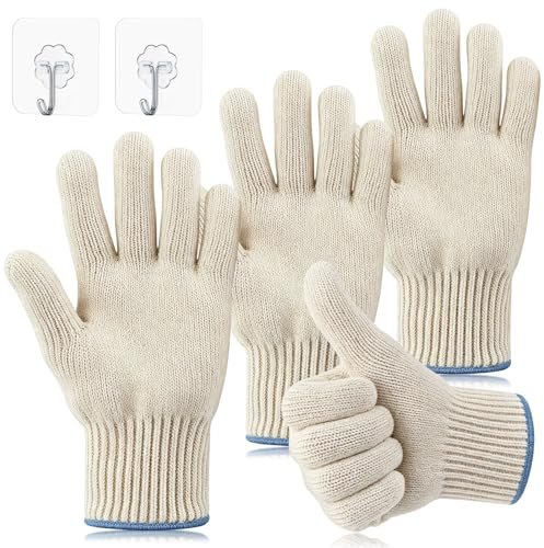 2 Pairs Cotton Heat Resistant Oven Gloves for BBQ | Perfect for Oven Baking, Grilling, BBQ, Frying, And Handling Hot Cookware in the Kitchen or Garden.