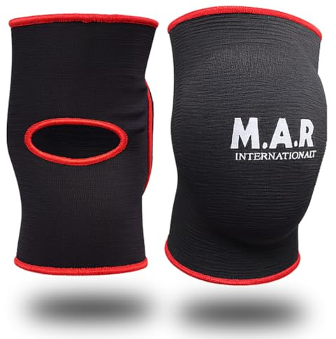 MAR | Black Elasticated Knee Pads for Protection and Combat Sports, Martial Arts Knee Support for Men and Women, Karate Knee Support Brace, Taekwondo Protectors, MMA Knee Pads for Adults (S)