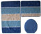 Ilkadim Orion Badgarnitur 3 TLG. Set 50x80 cm Mehrfarbig gestreift, WC Vorleger ohne Ausschnitt für Hänge-WC (dunkelblau blau Creme)