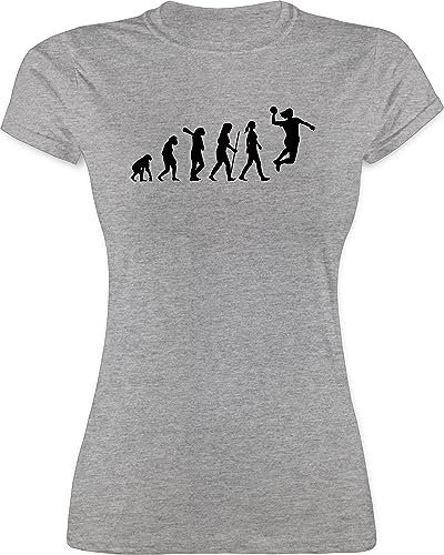 Shirt - Entwicklung und Outfit - Handball Evolution Damen - S - Grau meliert - Handball-t-Shirt Handballer Handballerin Tshirt Shirts hanball t-Shirt t halbball für Frauen Handball. t-Shirts
