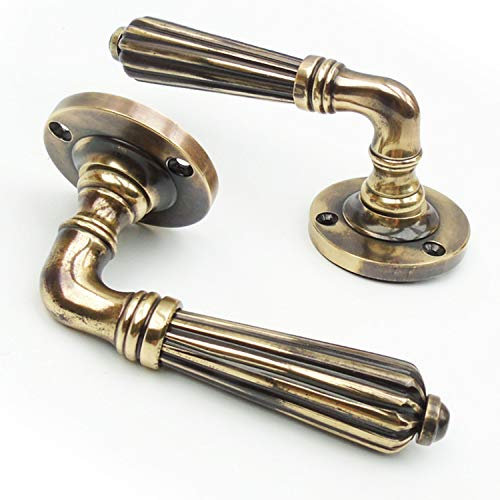 Jones & Grey Vintage Regency Reeded Lever Door Handles on Rose - Antique Aged Brass