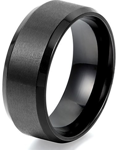 JewelryWe Schmuck 8mm Herren Ring, Ehe-Verlobungs Eheringe Partnerringe Edelstahlring, Schwarz Bandring Größe 59 mit Geschenk Tüte