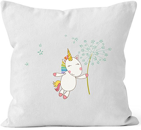 MoonWorks Kissenbezug Einhorn mit Pusteblume Kissen-Hülle Deko-Kissen 40x40 Baumwolle weiß Pullover