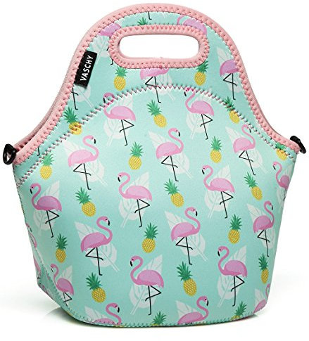 VASCHY Borsa Frigo Termica Pranzo con Tracolla, porta Alimenti Bambini, da Picnic Scuola,Ufficio (Fenicotteri Carini)