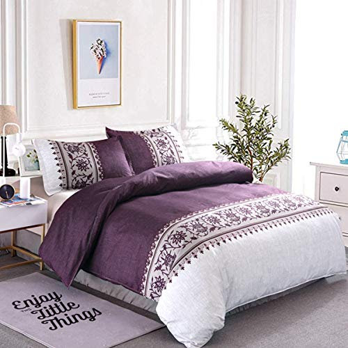 WONGS BEDDING Set Copripiumino Viola King Size 3 Pezzi Copripiumino Trapuntato Viola Trapuntato e Stampato Copripiumino con Cerniera Cravatte e 2 federe per Cuscini 220 * 230 cm