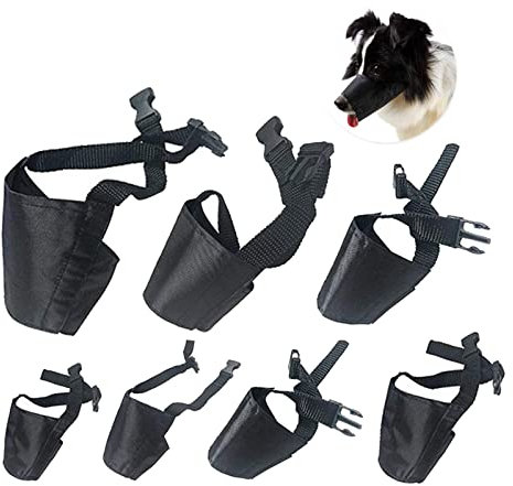 Amacoam Hund Maulkorb Nylon 7 Stück Einstellbare Atmungsaktive Sicherheit für Kleine, Mittlere und Große Hunde - Anti-Biss, Bellen, Kauen Schutz, Schwarz