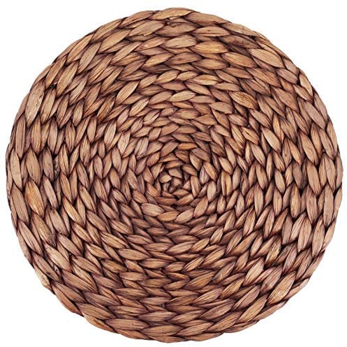 Decorasian Platzset aus Seegras - Wasserhyazinthe, 12er Set Tischset abwischbar 35cm Tischuntersetzer rund, braun gewaschen
