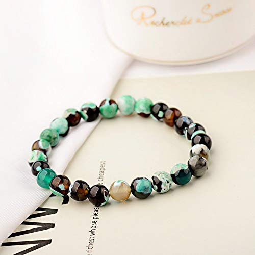 Stein Armband,Naturstein Armreif 7 Chakra Ethnische 8 Mm Grüner Malachit Wulstige Stretch Yoga Energie Charme Bracelets Für Angst Männer Mädchen Paar Weihnachten Geschenk Schmuck